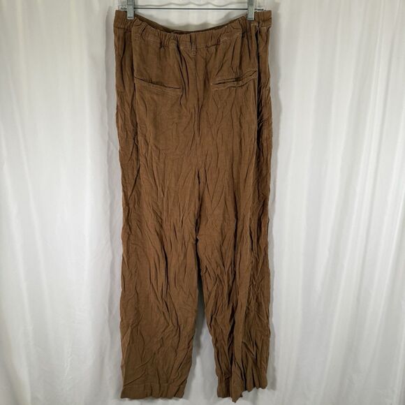 Free People Pants Women's Large Brown Linen Blend Wide Leg Pockets - Picture 8 of 12